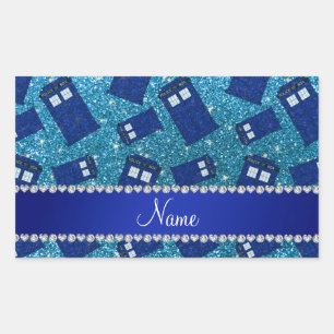 Sticker Rectangulaire Nom personnalisé sky bleu parties scintillant boît