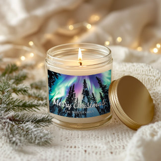 Sticker Rectangulaire Northern Lights Winter Forest Joyeux Noël