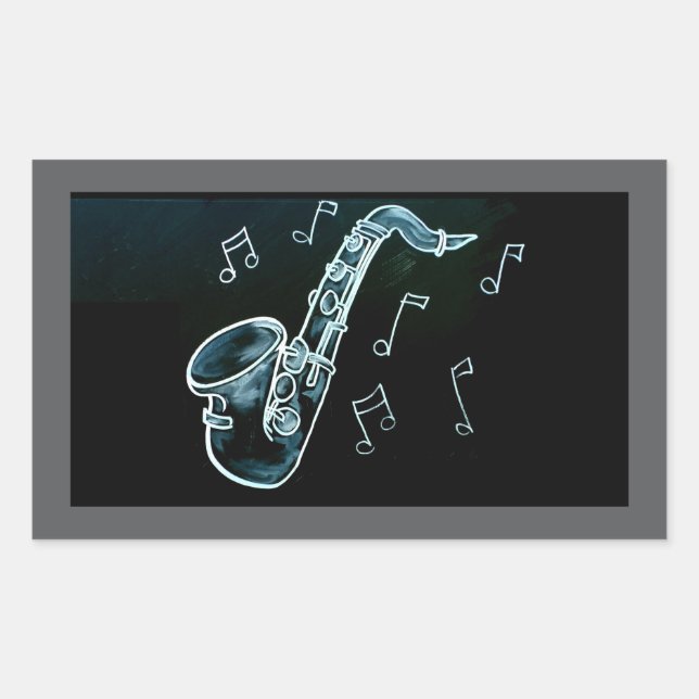 Sticker Rectangulaire Notes de saxophone et de musique (Devant)
