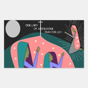 STICKER RECTANGULAIRE NOTRE DAME DE MEDJUGORJE PRIE POUR NOUS !