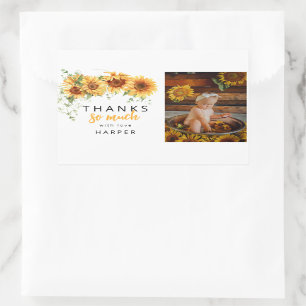 Sticker Rectangulaire Notre petit tournesol photo Merci d'anniversaire