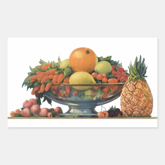 Sticker Rectangulaire Nourriture vintage, Fruits assaisonnés dans un bol (Devant)