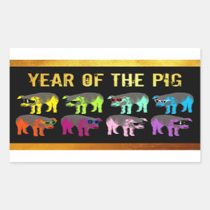 Sticker Rectangulaire Nouvel An chinois de la pop porcine rectangulaire 