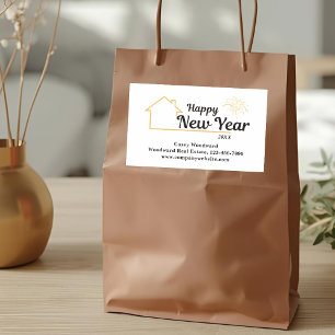 Sticker Rectangulaire Nouvel an heureux minimaliste   Marque immobilière