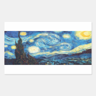Sticker Rectangulaire Nuit étoilée Pixellée par Van Gogh