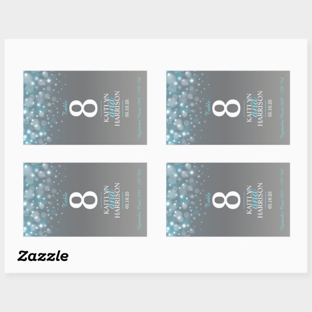 Sticker Rectangulaire Numéro de table bleu gris mariage vin personnalisé (Feuille)
