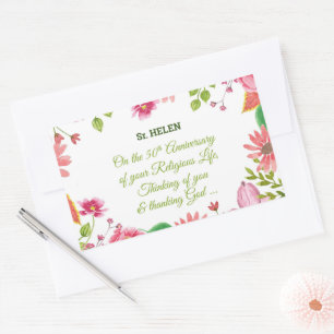 Sticker Rectangulaire Nun Religious 50e Anniversaire Fleurs aquarelles