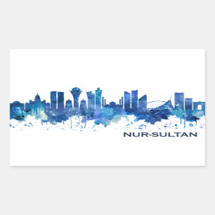 Sticker Rectangulaire Nur-Sultan Kazakhstan Skyline bleu