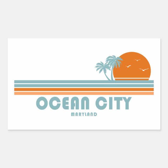 Sticker Rectangulaire Ocean City Maryland Sun Palm Trees (Devant)
