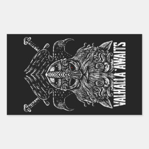 Sticker Rectangulaire Odin ravens Viking Mythologie Valhalla attend