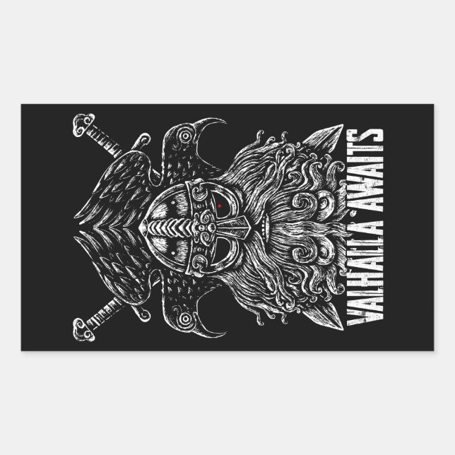 Sticker Rectangulaire Odin ravens Viking Mythologie Valhalla attend (Devant)