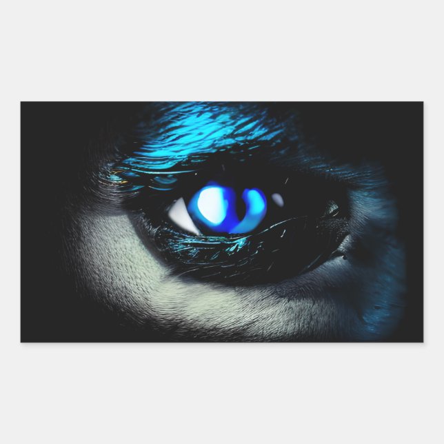 Sticker Rectangulaire OEil bleu effrayant se détachant de l'obscurité (Devant)