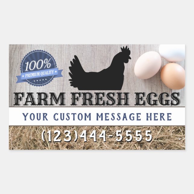Sticker Rectangulaire Oeufs frais de la ferme de qualité Poulets de qual (Devant)