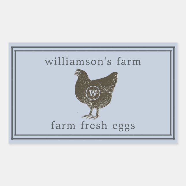 Sticker Rectangulaire Œufs frais de la ferme Monogramme Carton d'œufs Bl (Devant)