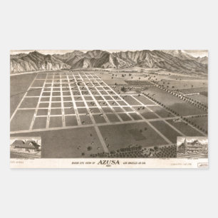 Sticker Rectangulaire Oiseau's Eye View of Azusa, Californie (1887)