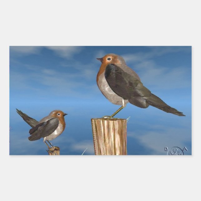 STICKER RECTANGULAIRE OISEAUX HYPER / ROBIN BREAST ROUGE (Devant)