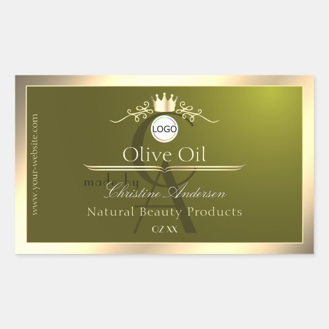 Sticker Rectangulaire Olive Green Product Label Gold Frame Logo Monogram (Devant)