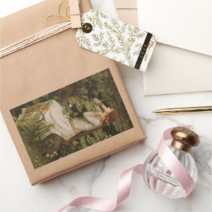 Sticker Rectangulaire Ophélie par l'étang par John William Waterhouse