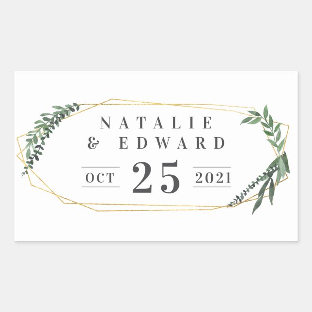 Sticker Rectangulaire or aquarelle géométrique verdure (Devant)