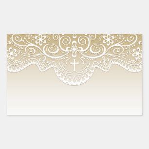 Sticker Rectangulaire Or avec la dentelle, croix, religieuse