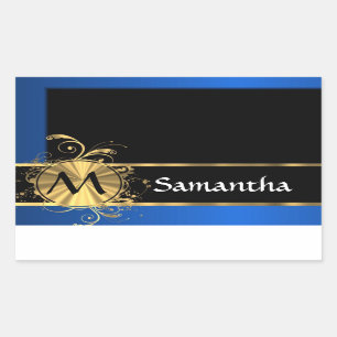 Sticker Rectangulaire Or bleu et monogramme noir