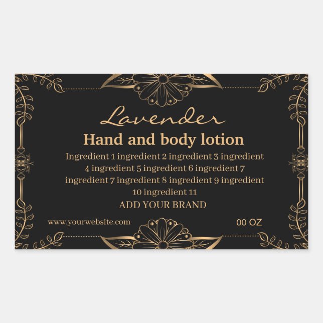 Sticker Rectangulaire Or de luxe et ingrédients noirs (Devant)