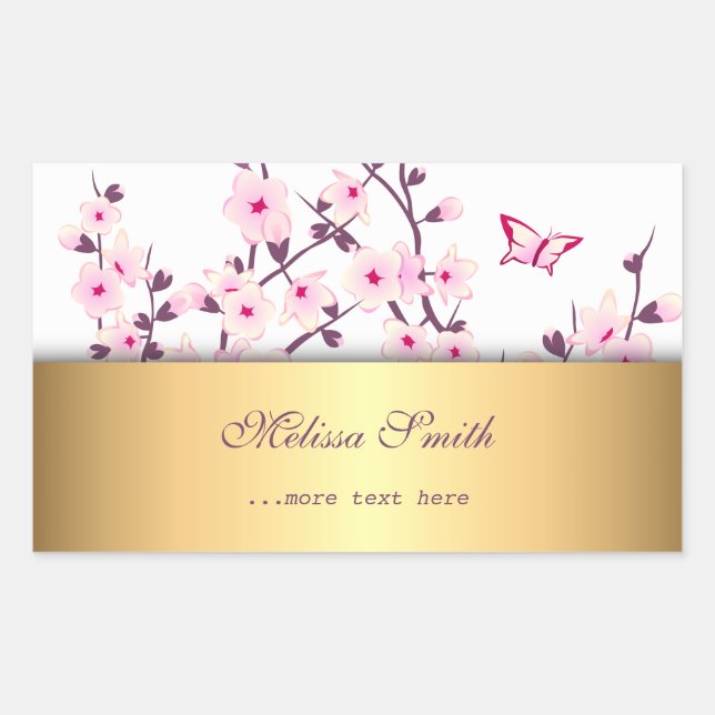 Sticker Rectangulaire Or Floral Fleurs de Cerisier (Devant)