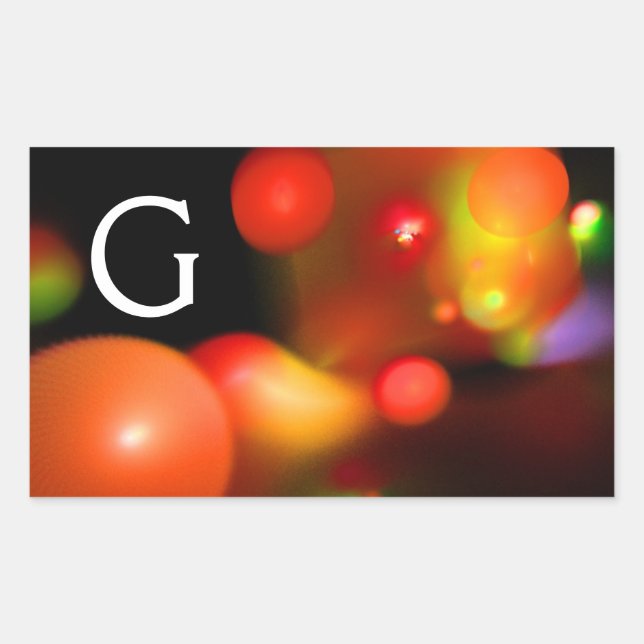 STICKER RECTANGULAIRE ORANGE ROUGE JAUNE FRACTAL NOIR BUBBLES MONOGRAMME (Devant)