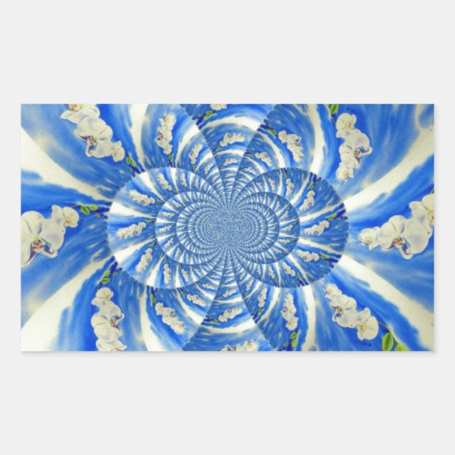 Sticker Rectangulaire Orchidée aquarelle peinture, Nuages Mandala (Devant)