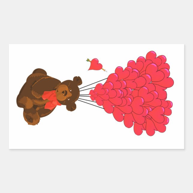 Sticker Rectangulaire Ours en peluche et ballons cardiaques (Devant)