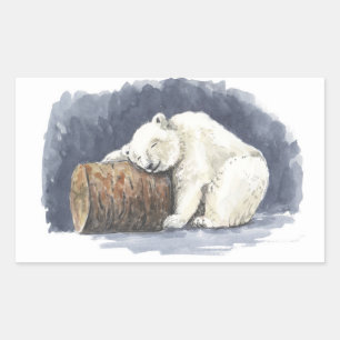Sticker Rectangulaire Ours polaire dormant, aquarelle