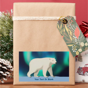 Sticker Rectangulaire Ours polaire mignon et aurores boréales
