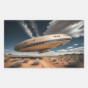 Sticker Rectangulaire OVNI survolant le désert