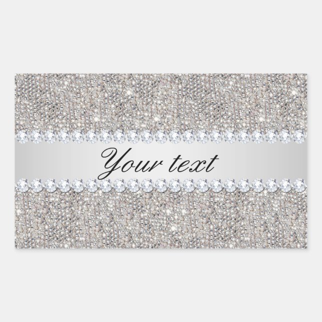 Sticker Rectangulaire Paillettes et diamants argentés de Faux (Devant)