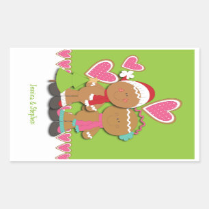 Sticker Rectangulaire Pain d'épice Cookie Couple Noël