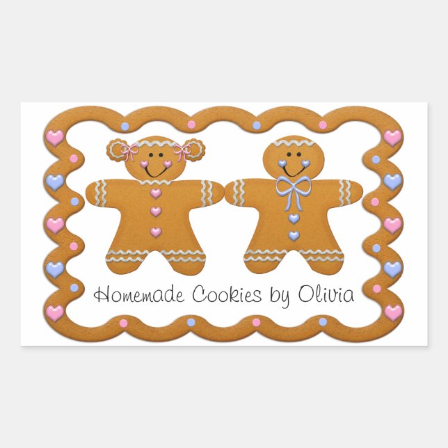 Sticker Rectangulaire Pain d'épices ~ Cookies faits maison Nom personnal (Devant)