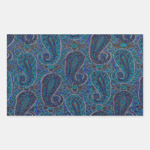 Sticker Rectangulaire Paisley Bleu Indien Boho Classique Vintage