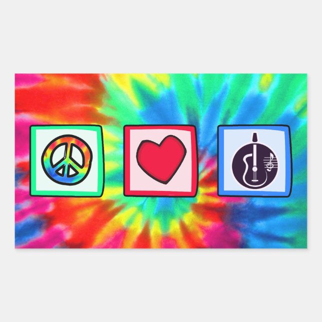 Sticker Rectangulaire Paix, Amour, Guitares acoustiques (Devant)