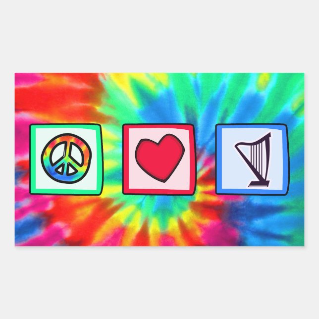Sticker Rectangulaire Paix, Amour, Harpes (Devant)