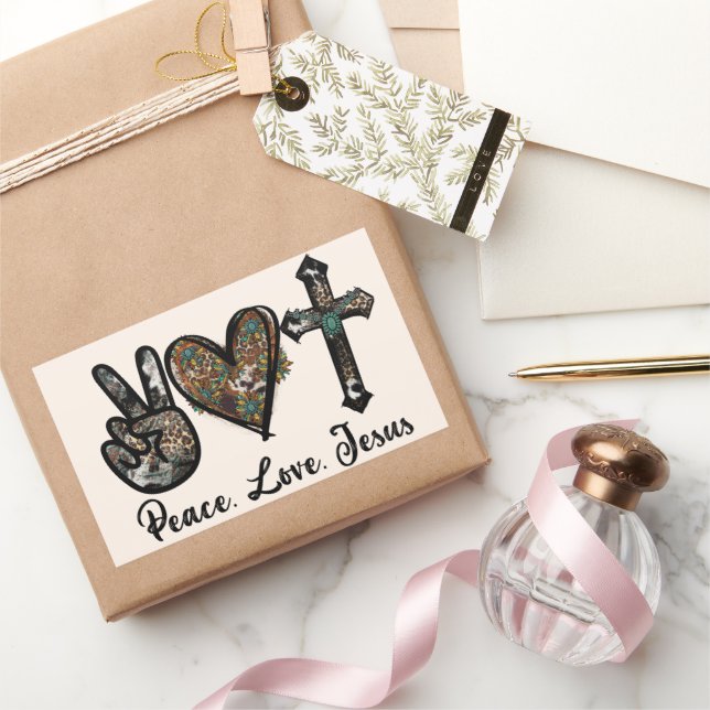 Sticker Rectangulaire Paix - Amour - Jésus (Cadeaux)