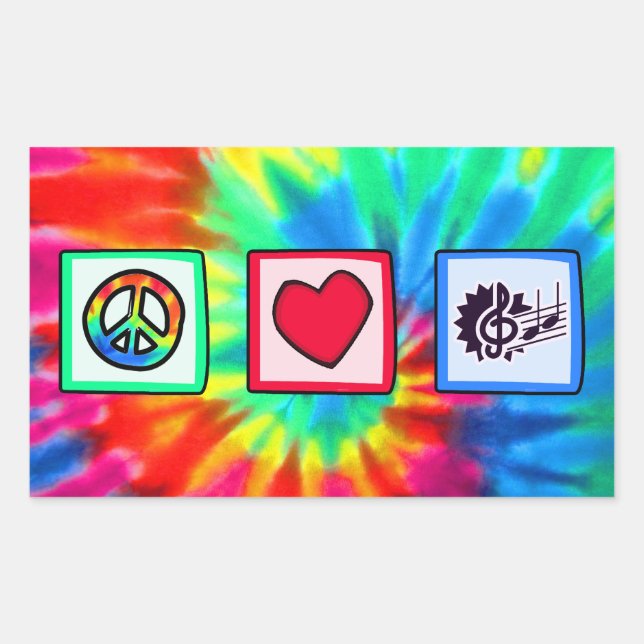 Sticker Rectangulaire Paix, amour, musique (Devant)