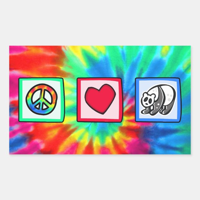 Sticker Rectangulaire Paix, Amour, Pandas (Devant)
