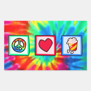 Sticker Rectangulaire Paix, Amour, Popcorn