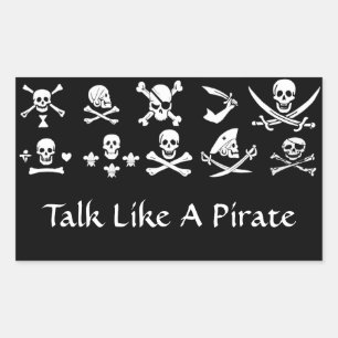 STICKER RECTANGULAIRE PÂLE DE PIRATES NOIRES, OBJETS TRAVERSÉS, ÉPINES