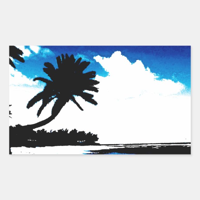 Sticker Rectangulaire Palmier blanc noir bleu Silhouette (Devant)