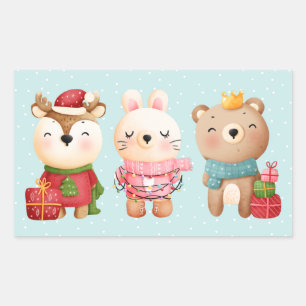 Sticker Rectangulaire Pals de Noël - Rennes, Ours et Lapin