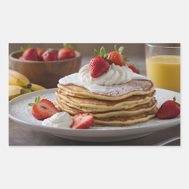 Sticker Rectangulaire Pancakes aux fraises et à la banane (Devant)