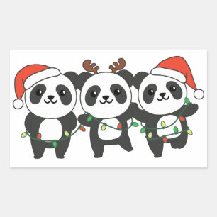 Sticker Rectangulaire Panda Noël Animaux mignons Pandas Squa