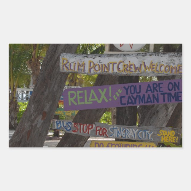 Sticker Rectangulaire Panneau de signalisation Rum Point Grand Cayman (Devant)
