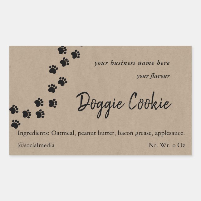 Sticker Rectangulaire Papier brun rustique chemin de patte chien biscuit (Devant)